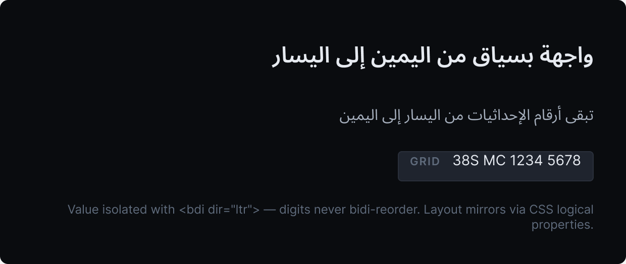 CoordReadout in an RTL (Noto Sans Arabic) context — digits stay LTR